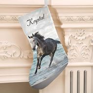 XOZOTY Ocean Running Black Horse Customized Name Christmas Stocking for Xmas Tree Fireplace Hanging and Party Decor 17.52 x 7.87 Inch