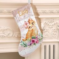 XOZOTY Personalized Christmas Stocking Watercolor Cat Pink Custom Name Socks Xmas Tree Fireplace Hanging Party Decor Gift 17.52 x 7.87 Inch
