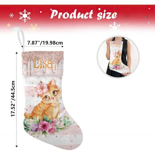 XOZOTY Personalized Christmas Stocking Watercolor Cat Pink Custom Name Socks Xmas Tree Fireplace Hanging Party Decor Gift 17.52 x 7.87 Inch