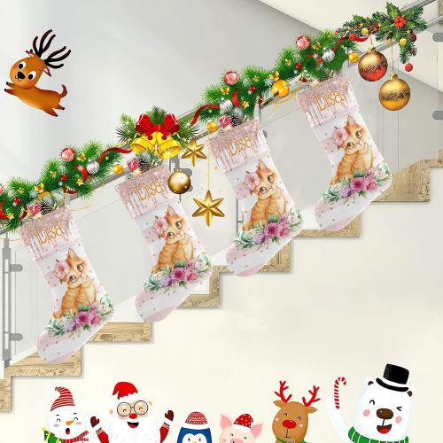  XOZOTY Personalized Christmas Stocking Watercolor Cat Pink Custom Name Socks Xmas Tree Fireplace Hanging Party Decor Gift 17.52 x 7.87 Inch