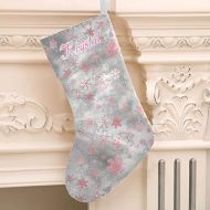 XOZOTY Christmas Pink Snowflake Customized Name Christmas Stocking for Xmas Tree Fireplace Hanging and Party Decor 17.52 x 7.87 Inch