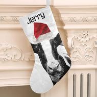 XOZOTY Personalized Christmas Stocking Christmas Hat Cow Custom Name Socks Xmas Tree Fireplace Hanging Party Decor Gift 17.52 x 7.87 Inch