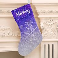 XOZOTY Personalized Christmas Stocking Blue Winter Snowflakes Custom Name Socks Xmas Tree Fireplace Hanging Party Decor Gift 17.52 x 7.87 Inch