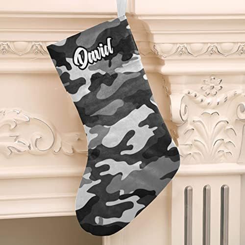  XOZOTY Personalized Gray Camouflage Christmas Stockings Customized Xmas Festive Gifts Home Fireplace Decor 17.52 x 7.87 Inch