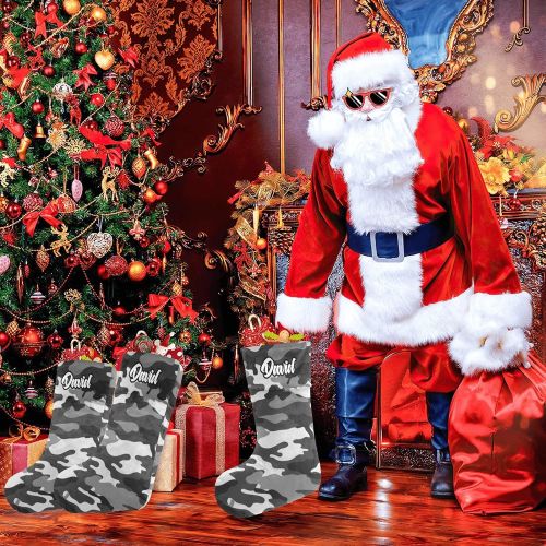  XOZOTY Personalized Gray Camouflage Christmas Stockings Customized Xmas Festive Gifts Home Fireplace Decor 17.52 x 7.87 Inch