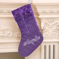 XOZOTY Personalized Christmas Stocking Purple Amethyst Drip Bling Print Custom Name Socks Xmas Tree Fireplace Hanging Party Decor Gift 17.52 x 7.87 Inch