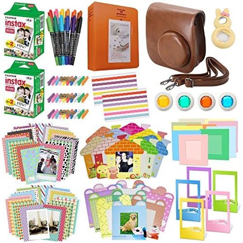  Xpix 135Pc. Fujifilm Instax Mini 9 (Brown) Accessory Kit ? Includes 40 Instax Film Exposures, Groovy Case, Album, Selfie Mirror, 4 Colored Filters, 40 Film Frames, 12 Color Markers