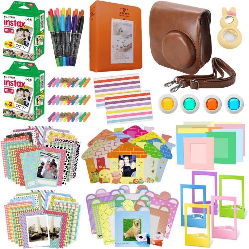  Xpix 135Pc. Fujifilm Instax Mini 9 (Brown) Accessory Kit ? Includes 40 Instax Film Exposures, Groovy Case, Album, Selfie Mirror, 4 Colored Filters, 40 Film Frames, 12 Color Markers