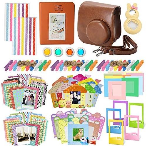  Xpix Accessory Kit for Fujifilm Instax Mini 8, 8+ & 9 Includes, (Brown) Case, Album, Selfie Mirror, Colored Close up Lenses, 40 Film Frames, & Complete Bundle