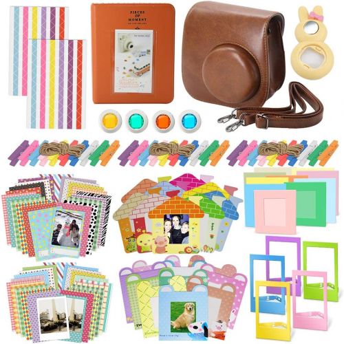  Xpix Accessory Kit for Fujifilm Instax Mini 8, 8+ & 9 Includes, (Brown) Case, Album, Selfie Mirror, Colored Close up Lenses, 40 Film Frames, & Complete Bundle