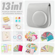 XPIX Fujifilm Instax Mini 9 Smokey White 13 Piece Accessory Bundle Includes Camera Case with Strap, Selfie Lens, Photo Album, Decorative Stickers, Colorful Frames and a Whole Lot More