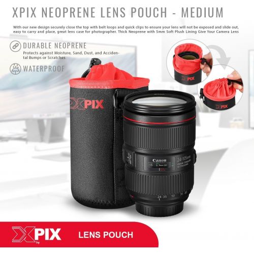  XPIX Medium Neoprene Pouch Bag for DSLR Camera Lens (Canon, Nikon, Fujifilm, Sony, Olympus,and More)