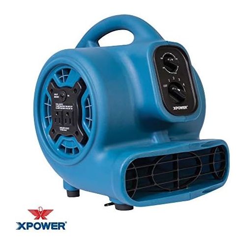  XPOWER P-230AT 1/5 HP 800 CFM 3 Speeds Mini Air Mover with 3-Hour Timer and Built-in Dual Outlets for Daisy Chain, 2.3-Amp