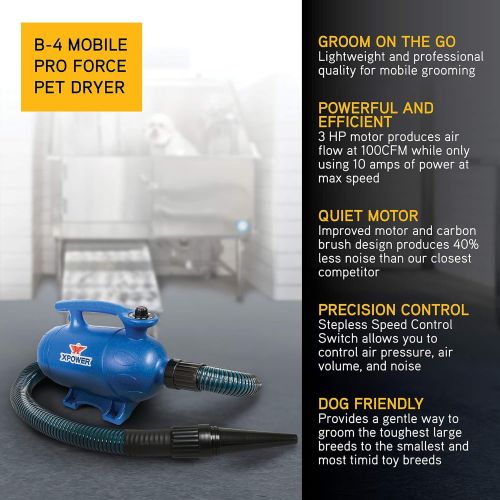  Xpower B-4 3 HP Variable Speed 2-in-1 Pet Dryer and Vacuum