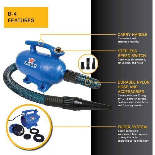  Xpower B-4 3 HP Variable Speed 2-in-1 Pet Dryer and Vacuum