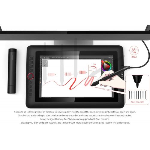  [아마존베스트]XP-PEN Artist 13.3 Pro Graphics Tablet with Display 13.3 Inch Graphic Monitor Tilt Function Drawing Display with 8 Quick Buttons and 1 Red Dial 88% NTSC Stand for Remote Learning H