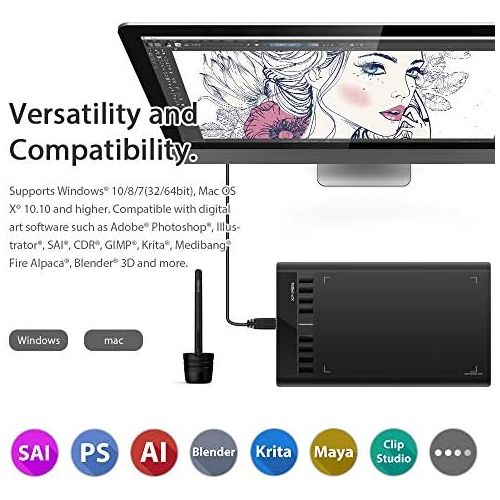  [아마존베스트]XP-PEN Star 03 Battery-Free P01 Pen Graphics Tablet 2048 Stage Pressure Sensitivity Wide Surface and 8 Quick Access Keys