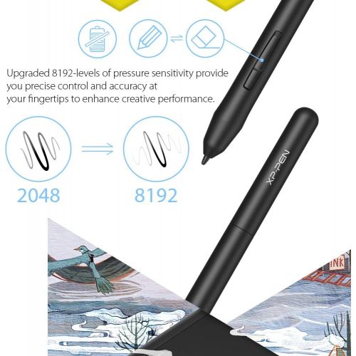  [아마존베스트]XP-PEN Star 03 Battery-Free P01 Pen Graphics Tablet 2048 Stage Pressure Sensitivity Wide Surface and 8 Quick Access Keys