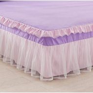 XRCQ Lace Ruffle Full Bed Skirt with 18 inch Drop Dust Ruffle Easy Fit Gathered Style 3 Sided Coverage Romantic Girls Bed Sheets (Queen, Light Purple)