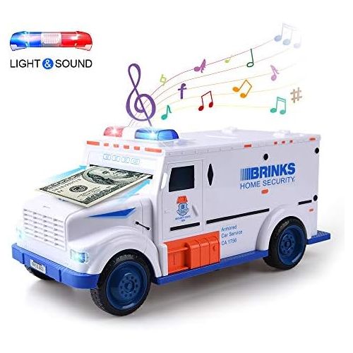  [아마존베스트]XREXS Electronic Piggy Banks, Cool Armored Car Bank with Password & Music,Best Kids Early Learning Educational Toys for Toddlers,Auto Scroll Cash Coin Bank for Adults ( Batteries N