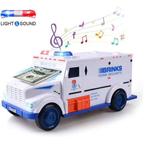  [아마존베스트]XREXS Electronic Piggy Banks, Cool Armored Car Bank with Password & Music,Best Kids Early Learning Educational Toys for Toddlers,Auto Scroll Cash Coin Bank for Adults ( Batteries N