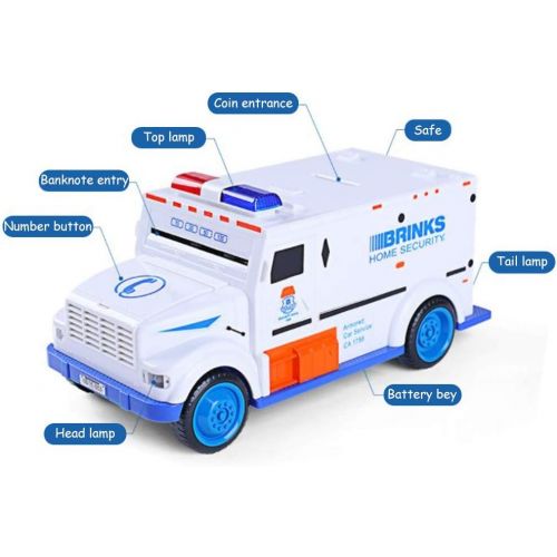  [아마존베스트]XREXS Electronic Piggy Banks, Cool Armored Car Bank with Password & Music,Best Kids Early Learning Educational Toys for Toddlers,Auto Scroll Cash Coin Bank for Adults ( Batteries N