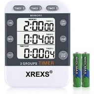 [아마존베스트]XREXS Digital 3 Channels Countdown/Stopwatch Kitchen Timer, Cooking Timer, Stopwatch, Large Display, Ring-Adjustable Alarm Timer with Magnetic Back, Stand, Lanyard (Battery Include
