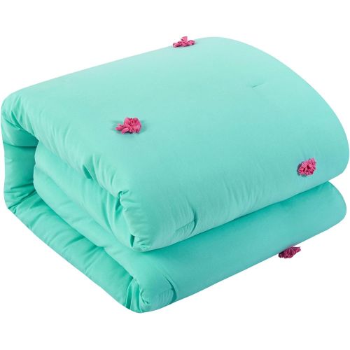  XROOL Better Homes and Gardens Soft and Cozy Pom Pom Kids Bedding Twin Comforter Set for Girls (3 Piece in a Bag) - Teal