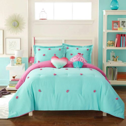  XROOL Better Homes and Gardens Soft and Cozy Pom Pom Kids Bedding Twin Comforter Set for Girls (3 Piece in a Bag) - Teal