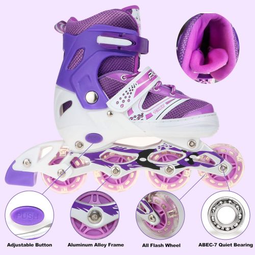 XRZT Inline Skates for Girls Rollerblades Kids Adjustable 4 Sizes with Full Light Up Wheels in Outdoor & Indoor Illuminating Roller Skates for Beginners