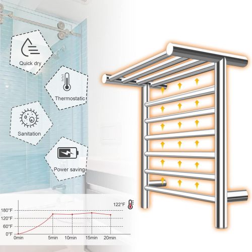  XSGDMN Heated Towel Warmer with Top Shelf, Wall Mounted Towel Warmers for Bathroom, Energy Efficient 105W Stainless Steel 6 Bar Towel Rack with LED On/Off, Mirror Polished (Hardwir