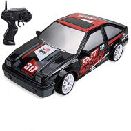 XSHION RC Drift Car, 124 2.4G Remote Control Car, 4WD 15KMH High Speed Electric Race Car Toy with LED Light, Battery and Drift Tires, Black+ Red Graffiti, E366Y10678OJCT