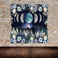 X SISTER Moonlight Garden Tapestry Moon Phases Mountain Range Line Aesthetics Rattan Flowers Woods Wall Hanging (60*60in)