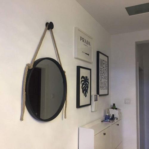  XSJ-Mirrors Wall-Mounted Mirrors Wall-Mounted Metal Round Vanity Mirrors Vintage Hemp Rope Hanging Large HD Wall Mirror for Entryways, Washrooms, Living Rooms, Bathroom, Diameter 30-80cm Bathr