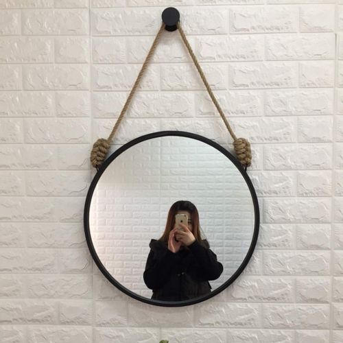  XSJ-Mirrors Wall-Mounted Mirrors Wall-Mounted Metal Round Vanity Mirrors Vintage Hemp Rope Hanging Large HD Wall Mirror for Entryways, Washrooms, Living Rooms, Bathroom, Diameter 30-80cm Bathr