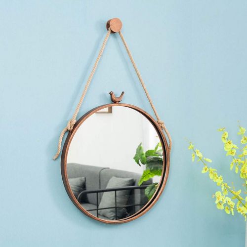  XSJ-Mirrors Wall-Mounted Mirrors Metal Bathroom Mirrors with Bird Wall-Mounted Vanity Mirrors Round Iron Make-up Cosmetic Wall Hanging Strap Mirror for Living Room,Bedroom,30-70cm Available Ba