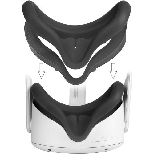  [아마존베스트]VR Face Silicone Cover Mask Combo with Protective Lens Cover for Oculus Quest 2 Headset Face Pad Cushion Accessories Set Sweatproof Lightproof by X-super Home (Black, Oculus Quest