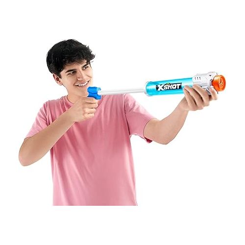  X-Shot Water Warfare Small Tube Soaker (4 Pack) by ZURU Super Soaking Pump Action, Pool Party Pack, Fills up to 380ml, Shoots up to 8 Meters, for Boys, Girls, Children