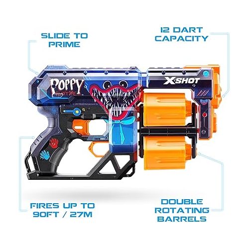  XShot X-Shot Skins Dread Poppy Playtime - Jumpscare (12 Darts) by ZURU, Frustration Free Packaging, Easy Reload, Air Pocket Dart Technology, Toy Foam Dart Blaster for Kids, Teens, Adults