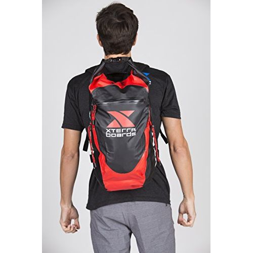  XTERRA Boards - Waterproof Backpack - Lightweight Pack wRoll Top Closure for Water Sports (BlackRed)