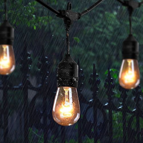  XTF2015 xtf2015 Outdoor Weatherproof Commercial String Lights - 48ft Heavy Duty Cord with 18 Sockets 21 Bulbs(3 Spare), Vintage Style Edison Bulbs Create Romantic Ambience for Patio Garden