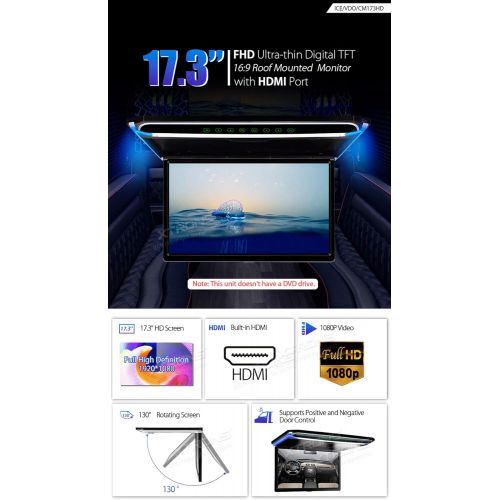  XTRONS 17.3 Inch Digital TFT FHD 16:9 Screen for Car Bus Supports 1080P Video Car Overhead Player Car Monitor with HDMI Port Automotive LED Light Windows CE for Holidays (CM173HD)