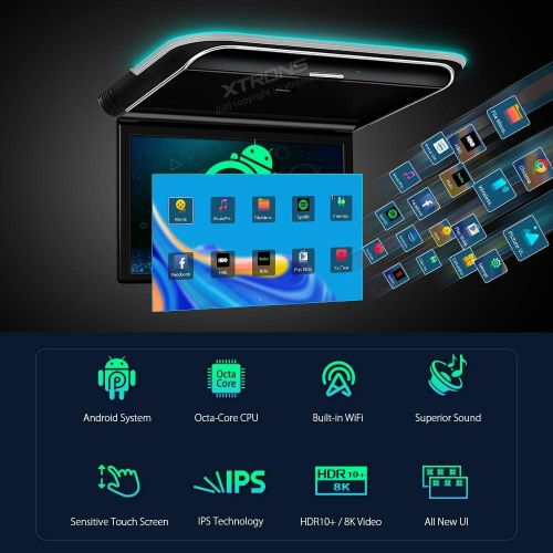  XTRONS Android Car Overhead with 15.6 Inch IPS Touchscreen Android Car Roof Monitor with FHD IPS Screen Built in Speaker / WiFi Support HDMI / USB / FM / IR / RCA Input