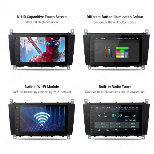  XTRONS 8 Inch Android 8.0 Octa Core 4G RAM 32G ROM Multi Touch Screen Car Stereo Player GPS DVR Wifi TPMS OBD2 for Mercedes Benz W209 W463