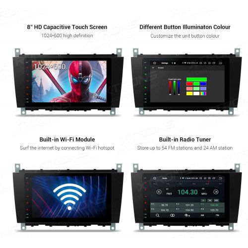  XTRONS 8 Inch Android 8.0 Octa Core 4G RAM 32G ROM Multi Touch Screen Car Stereo Player GPS DVR Wifi TPMS OBD2 for Mercedes Benz W209 W463