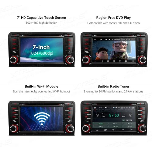  XTRONS 7 Android 8.0 Octa Core 4G RAM 32G ROM HD Digital Multi-Touch Screen DVR Car Stereo DVD Player Tire Pressure Monitoring WiFi OBD2 for Audi A3 S3 2003-2012