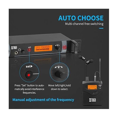  XTUGA RW2080 in Ear Monitor System 2 Channel 2/4/6/8/10 Bodypack Monitoring with in Earphone Wireless SR2050 Type! (8 bodypack with Transmitter)