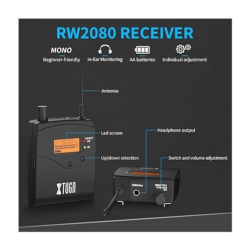  XTUGA RW2080 in Ear Monitor System 2 Channel 2/4/6/8/10 Bodypack Monitoring with in Earphone Wireless SR2050 Type! (8 bodypack with Transmitter)