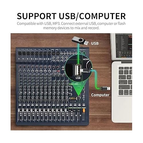  XTUGA BX16 16 Channel Professional Stereo Audio Mixer with Effects for Stage 24 DSP Group set with Mute Bluetooth USB…