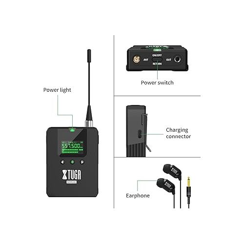  XTUGA SEM100 Metal Sharp Stereo Wireless in Ear Monitor System 2 Rechargeable Bodypacks UHF Stage Monitoring with Bluetooth Mono Stereo Select Wireless in Earphone for Stage,Studio,Lecture